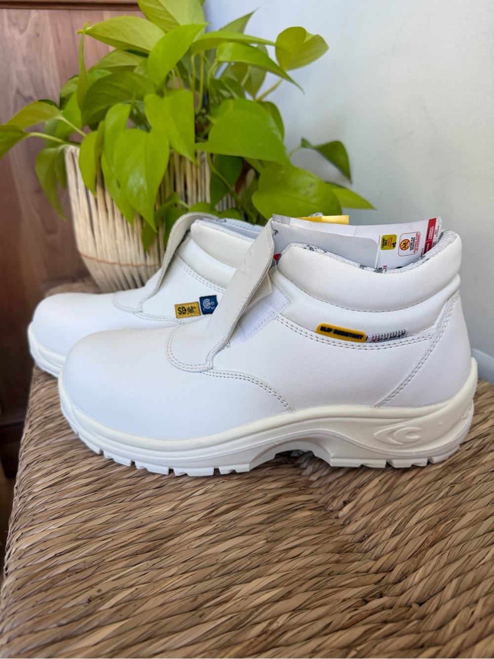 White Men’s Boat-Style Work Shoes with Secure Closure